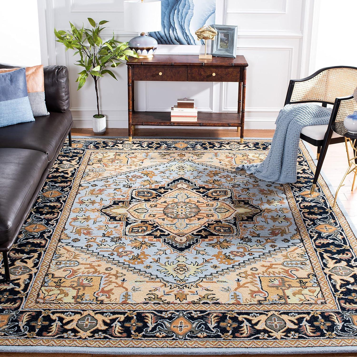 image:imageSAFAVIEH Area Rug 4x6 Heritage Collection Red Handmade Wool Traditional Oriental Medallion Design Ideal for Living Room Bedroom Dining Space HG625ABlueLight Brown