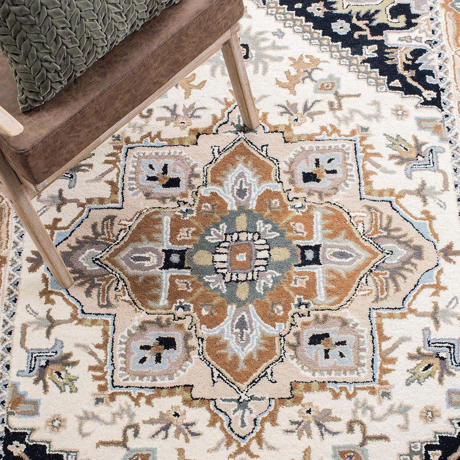 image:imageSAFAVIEH Area Rug 4x6 Heritage Collection Red Handmade Wool Traditional Oriental Medallion Design Ideal for Living Room Bedroom Dining Space HG625ABeigeNavy