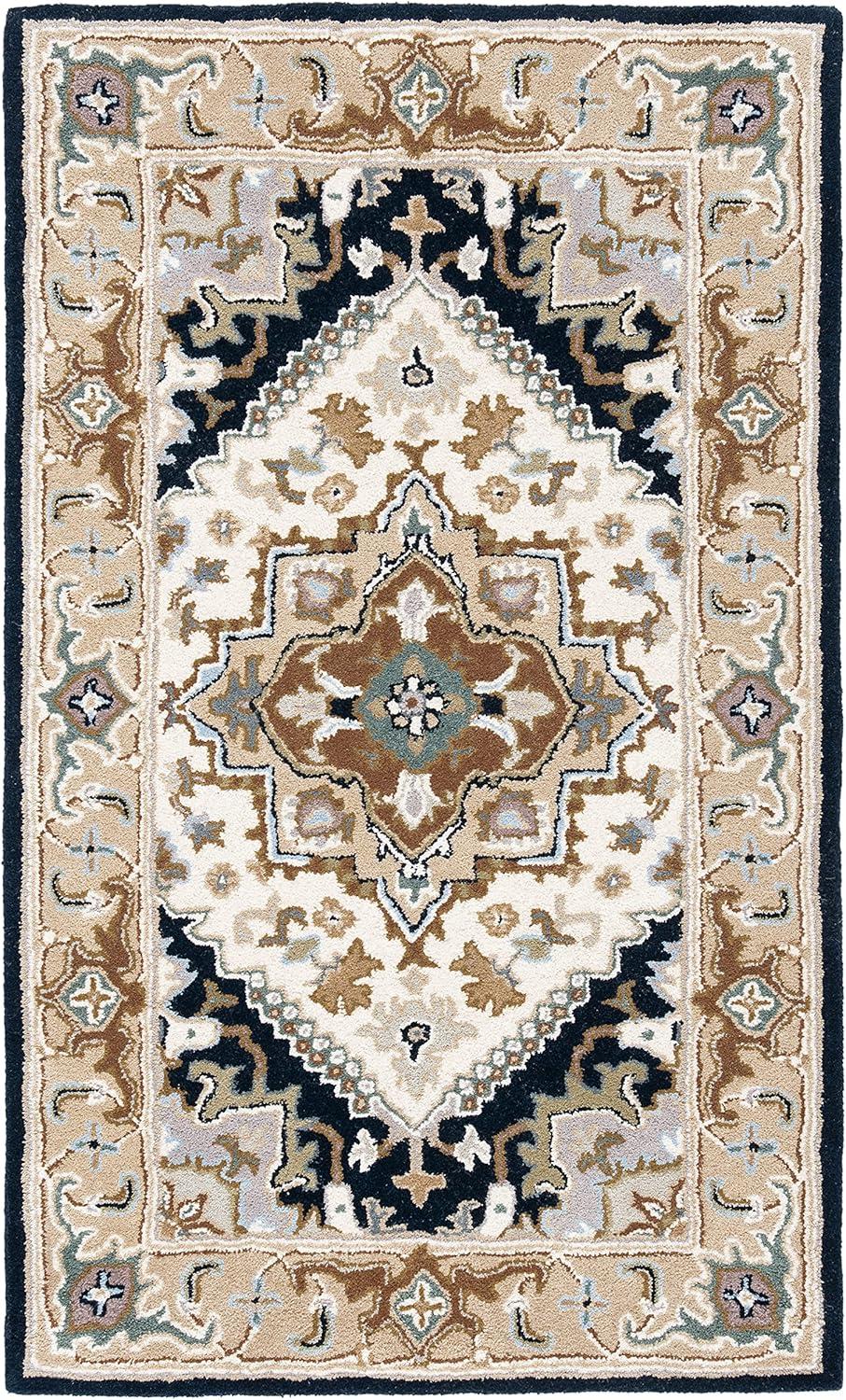 image:imageSAFAVIEH Area Rug 4x6 Heritage Collection Red Handmade Wool Traditional Oriental Medallion Design Ideal for Living Room Bedroom Dining Space HG625ABeigeNavy