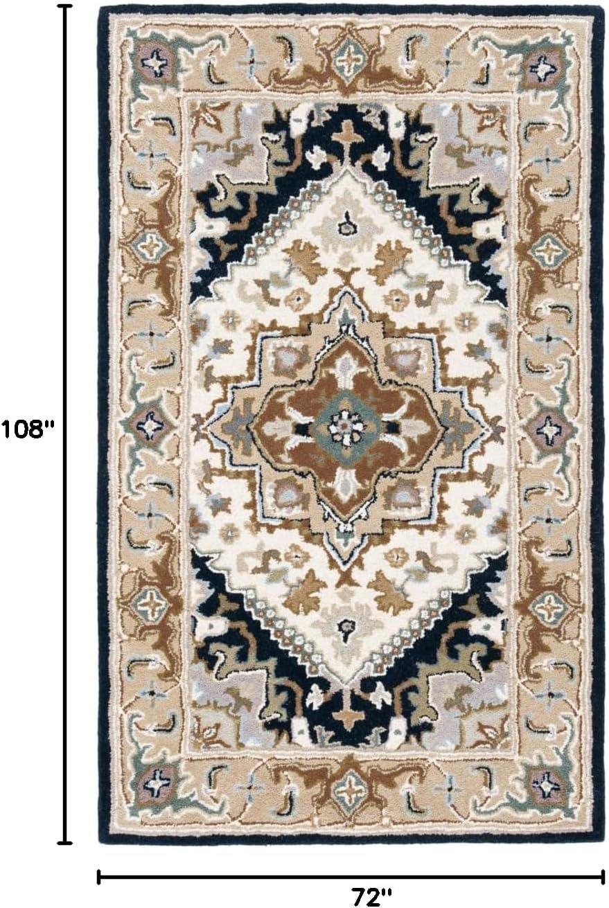 image:imageSAFAVIEH Area Rug 4x6 Heritage Collection Red Handmade Wool Traditional Oriental Medallion Design Ideal for Living Room Bedroom Dining Space HG625ABeigeNavy