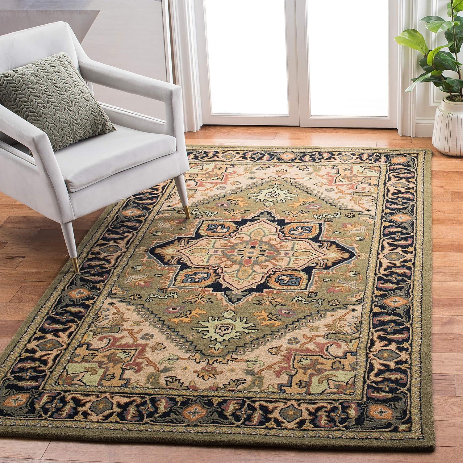 image:imageSAFAVIEH Area Rug 4x6 Heritage Collection Red Handmade Wool Traditional Oriental Medallion Design Ideal for Living Room Bedroom Dining Space HG625AGreenLight Brown