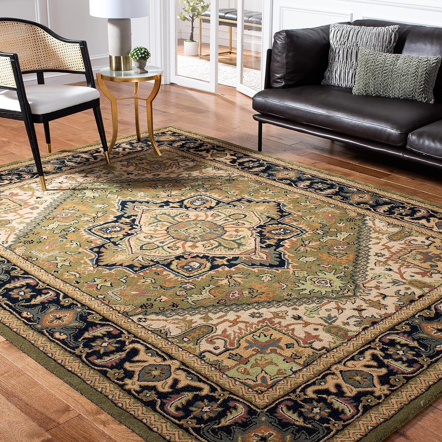 image:imageSAFAVIEH Area Rug 4x6 Heritage Collection Red Handmade Wool Traditional Oriental Medallion Design Ideal for Living Room Bedroom Dining Space HG625AGreenLight Brown