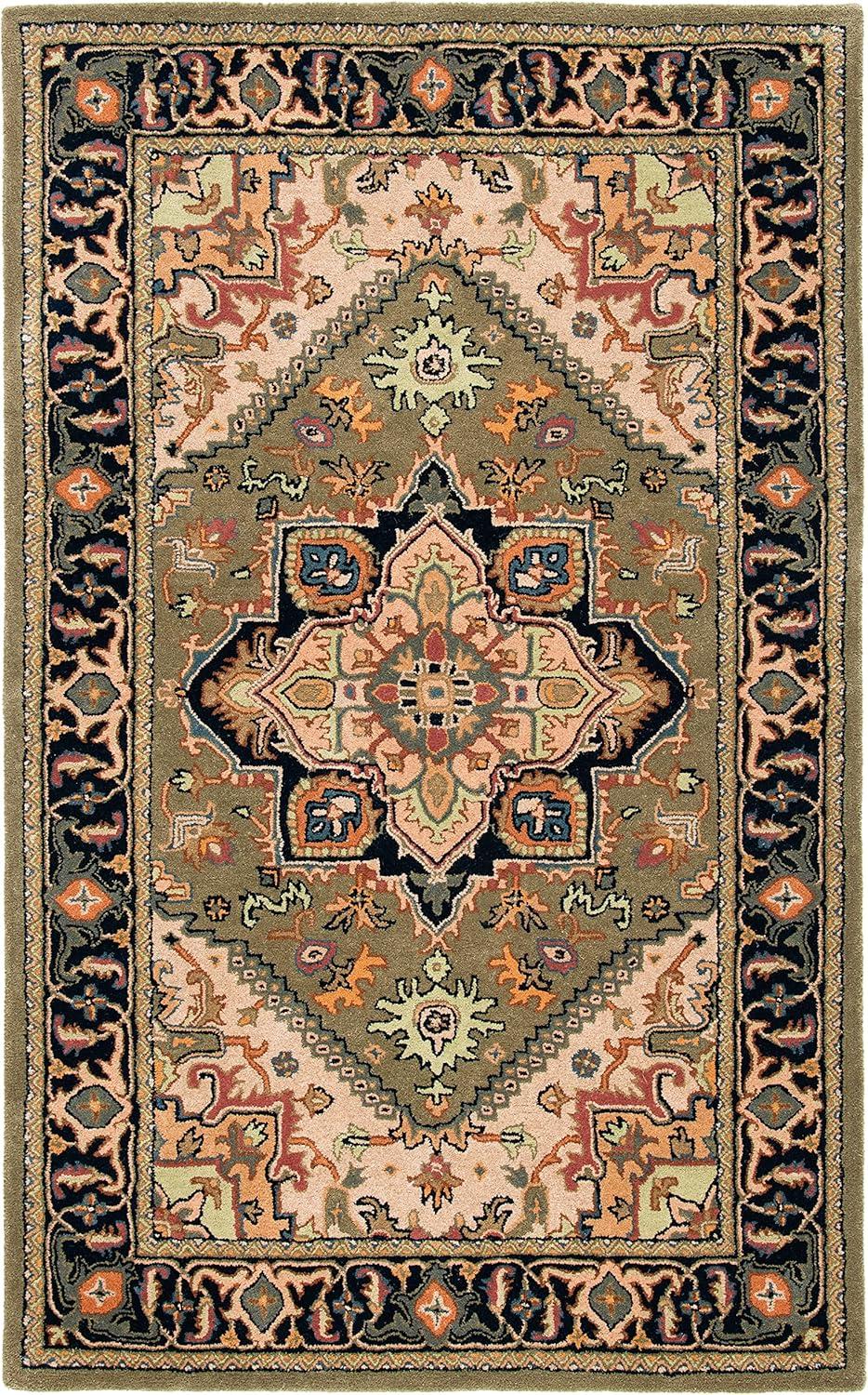 image:imageSAFAVIEH Area Rug 4x6 Heritage Collection Red Handmade Wool Traditional Oriental Medallion Design Ideal for Living Room Bedroom Dining Space HG625AGreenLight Brown