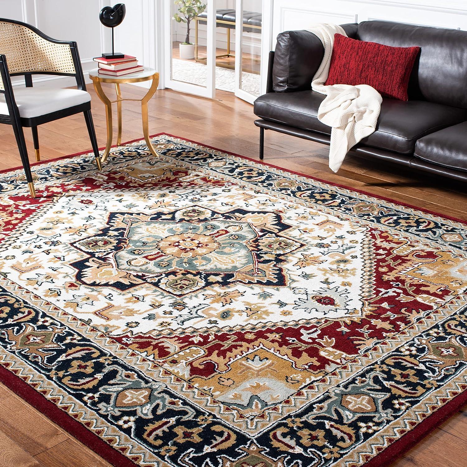 image:imageSAFAVIEH Area Rug 4x6 Heritage Collection Red Handmade Wool Traditional Oriental Medallion Design Ideal for Living Room Bedroom Dining Space HG625AIvoryRed