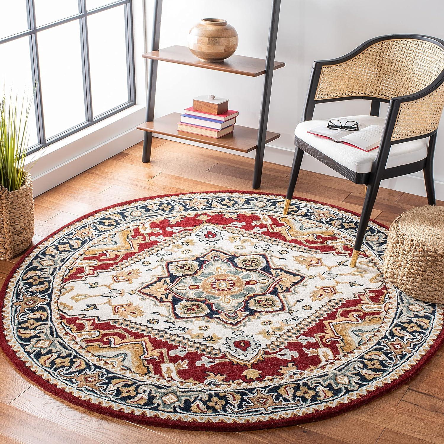 image:imageSAFAVIEH Area Rug 4x6 Heritage Collection Red Handmade Wool Traditional Oriental Medallion Design Ideal for Living Room Bedroom Dining Space HG625AIvoryRed