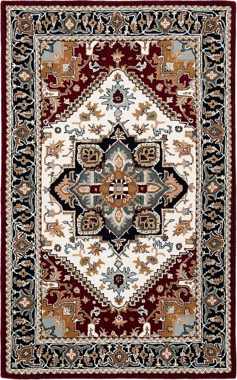 image:imageSAFAVIEH Area Rug 4x6 Heritage Collection Red Handmade Wool Traditional Oriental Medallion Design Ideal for Living Room Bedroom Dining Space HG625AIvoryRed