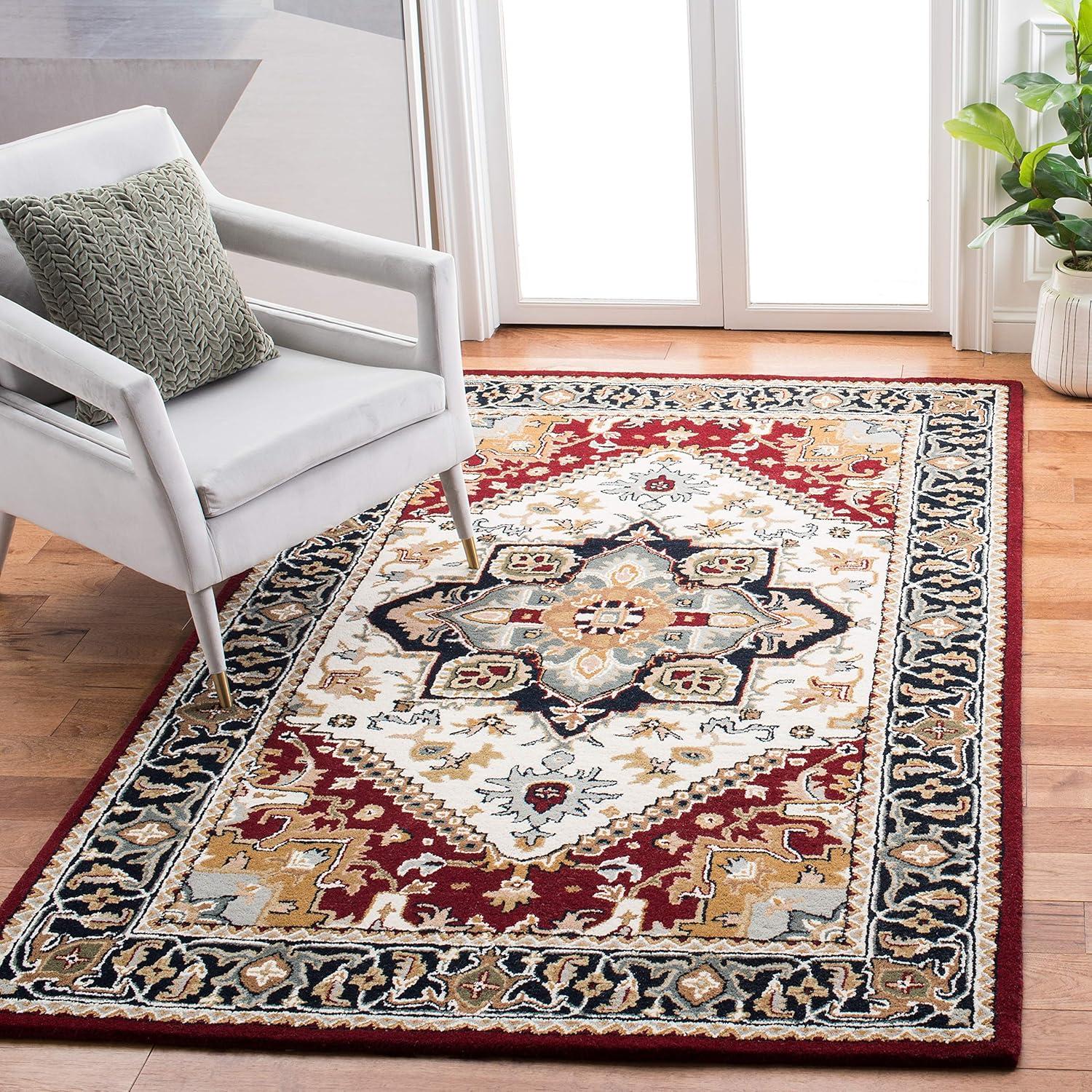 image:imageSAFAVIEH Area Rug 4x6 Heritage Collection Red Handmade Wool Traditional Oriental Medallion Design Ideal for Living Room Bedroom Dining Space HG625AIvoryRed