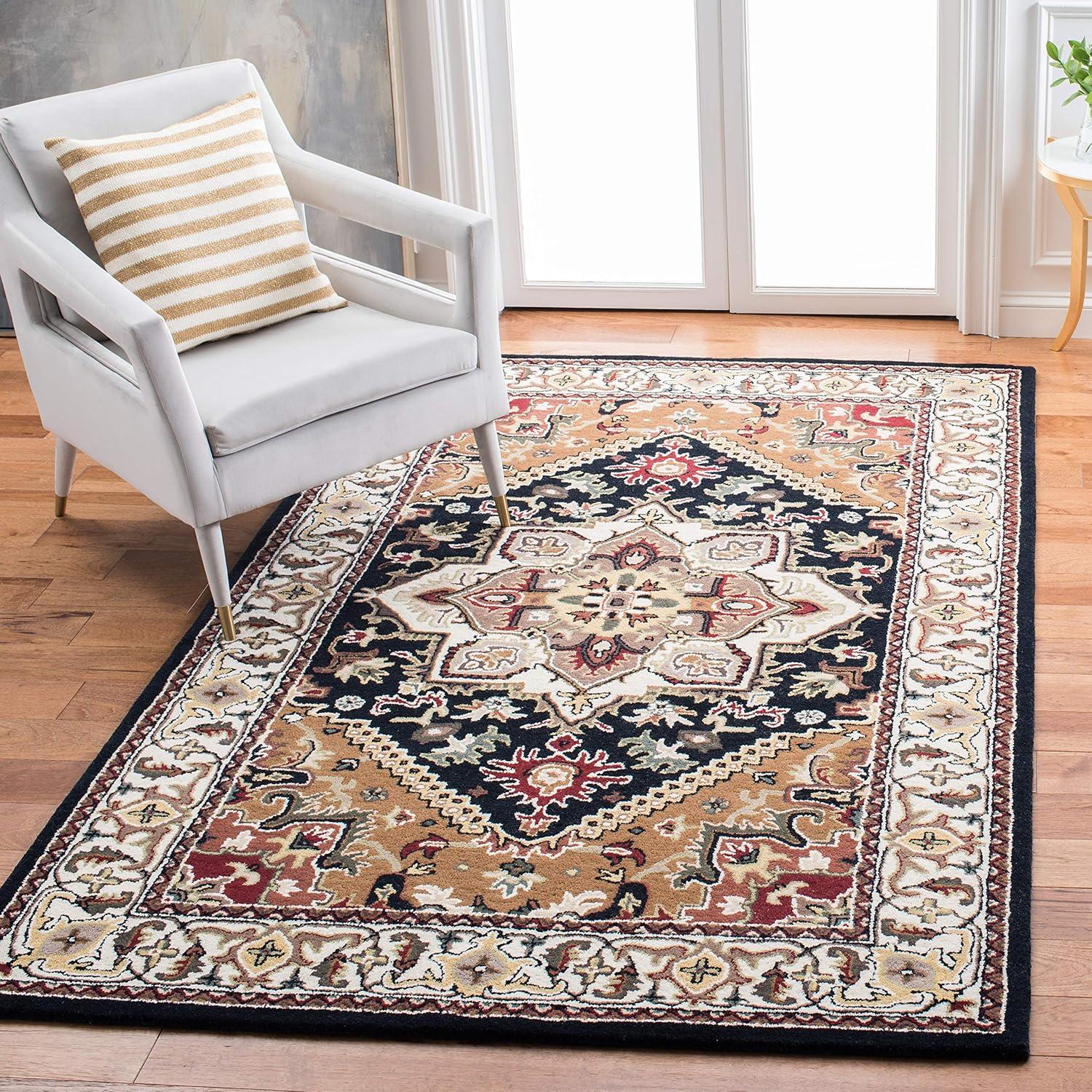 image:imageSAFAVIEH Area Rug 4x6 Heritage Collection Red Handmade Wool Traditional Oriental Medallion Design Ideal for Living Room Bedroom Dining Space HG625ANavyBrown