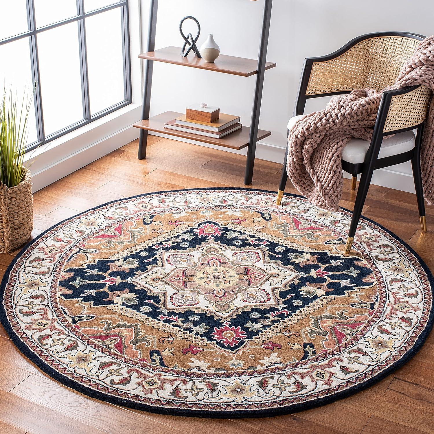 image:imageSAFAVIEH Area Rug 4x6 Heritage Collection Red Handmade Wool Traditional Oriental Medallion Design Ideal for Living Room Bedroom Dining Space HG625ANavyBrown