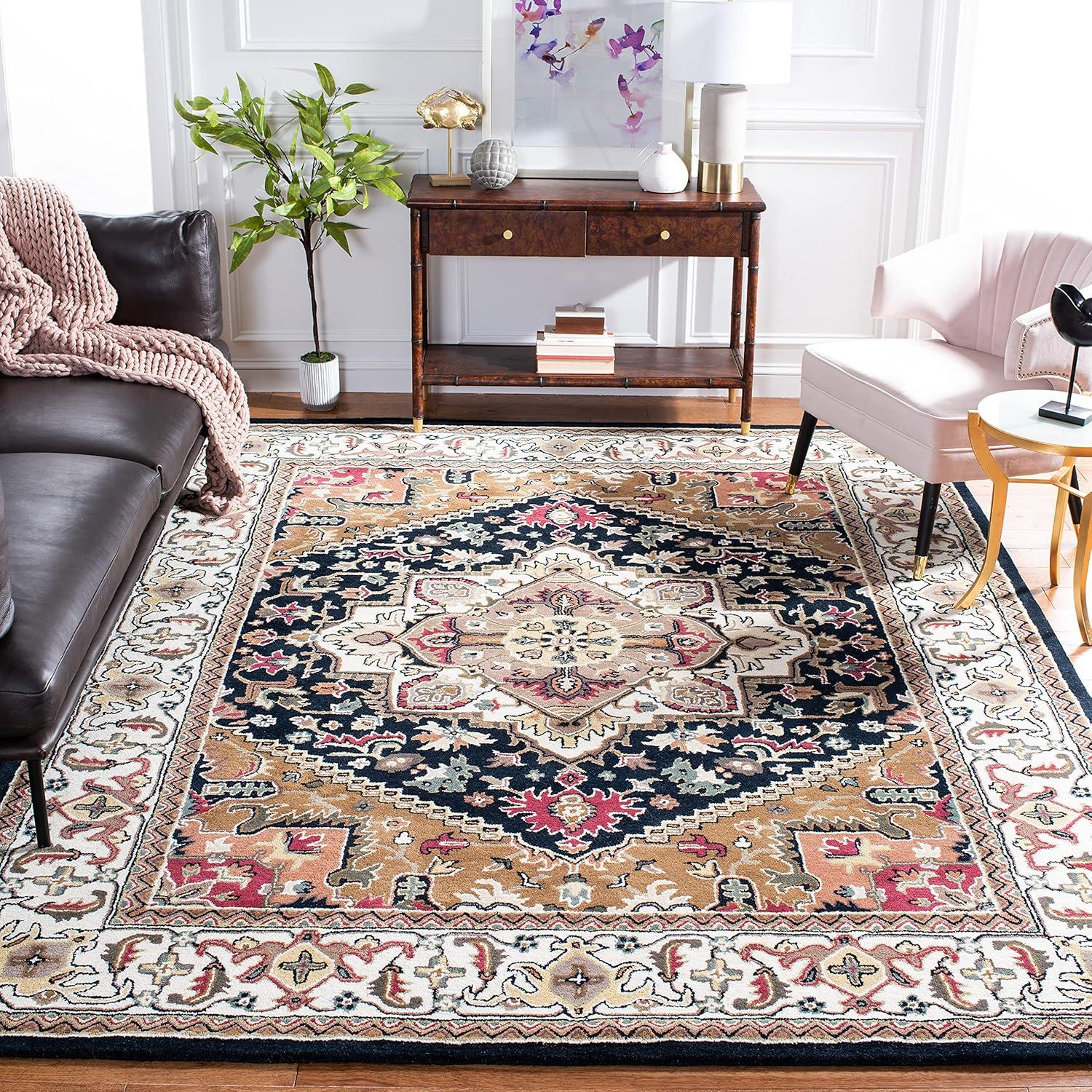 image:imageSAFAVIEH Area Rug 4x6 Heritage Collection Red Handmade Wool Traditional Oriental Medallion Design Ideal for Living Room Bedroom Dining Space HG625ANavyBrown