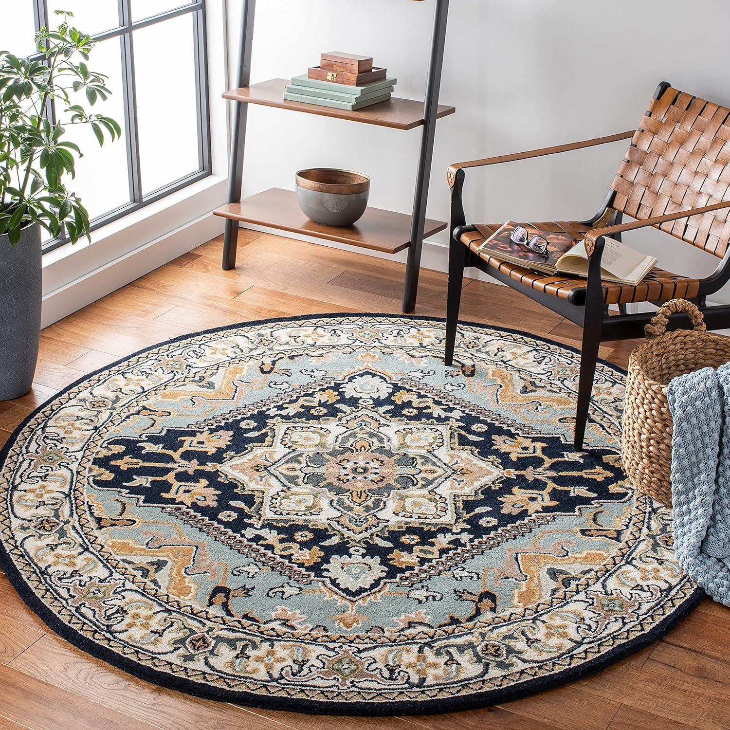 image:imageSAFAVIEH Area Rug 4x6 Heritage Collection Red Handmade Wool Traditional Oriental Medallion Design Ideal for Living Room Bedroom Dining Space HG625ANavyIvory
