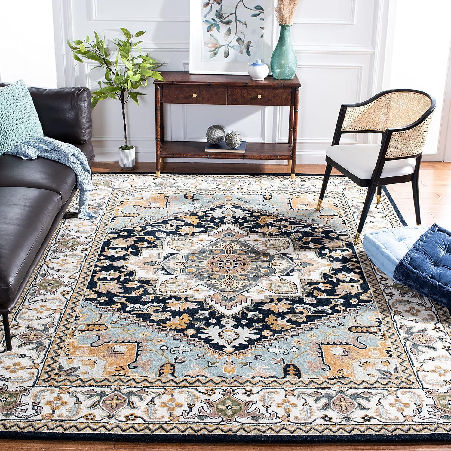 image:imageSAFAVIEH Area Rug 4x6 Heritage Collection Red Handmade Wool Traditional Oriental Medallion Design Ideal for Living Room Bedroom Dining Space HG625ANavyIvory