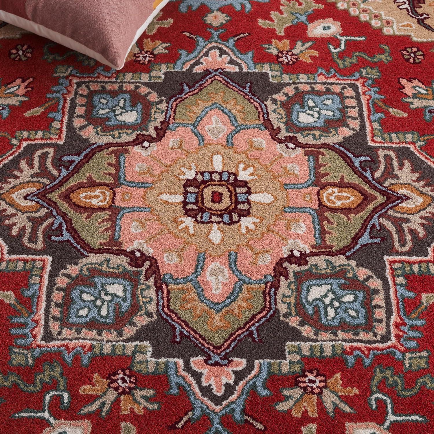 image:imageSAFAVIEH Area Rug 4x6 Heritage Collection Red Handmade Wool Traditional Oriental Medallion Design Ideal for Living Room Bedroom Dining Space HG625ARedBlue