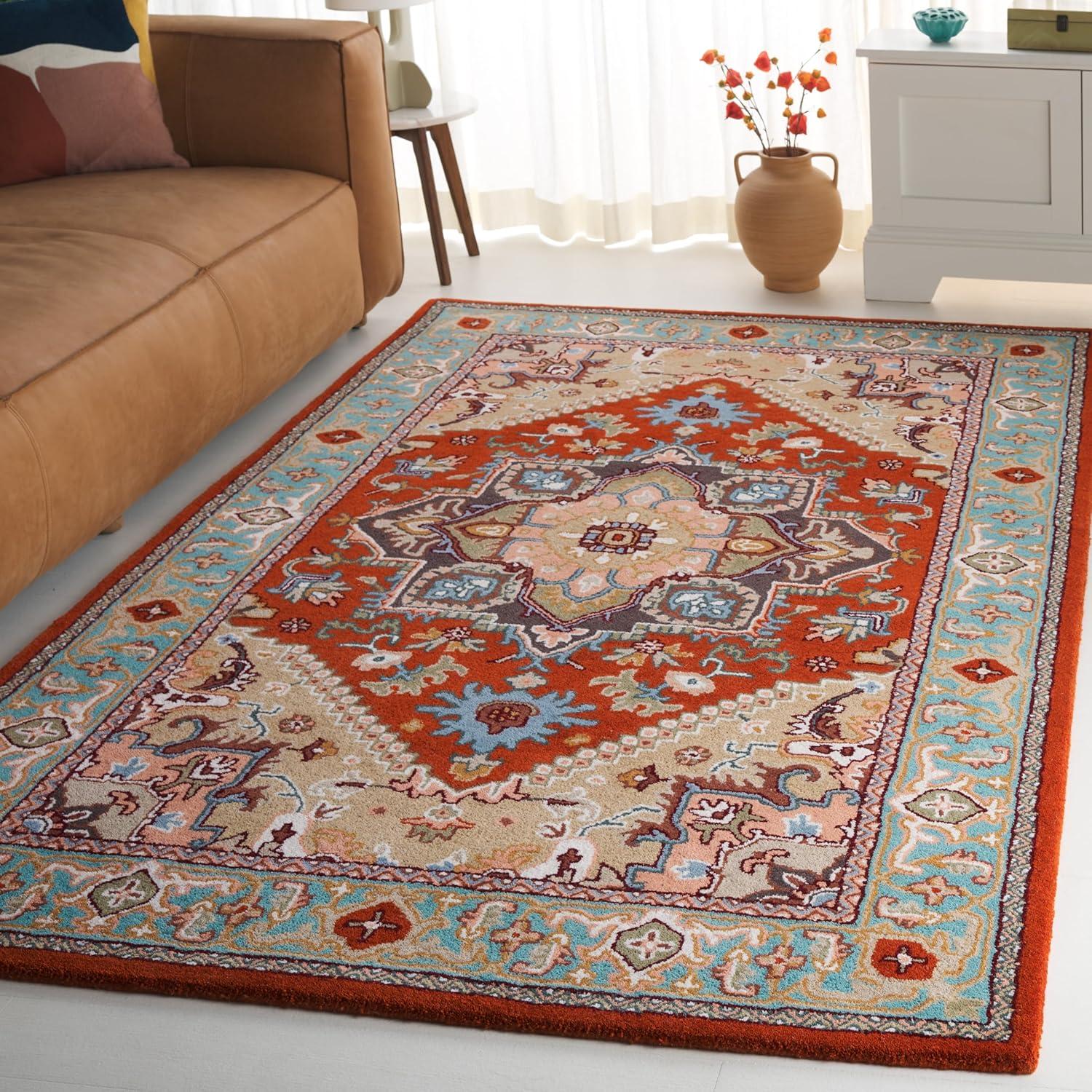 image:imageSAFAVIEH Area Rug 4x6 Heritage Collection Red Handmade Wool Traditional Oriental Medallion Design Ideal for Living Room Bedroom Dining Space HG625ARedBlue