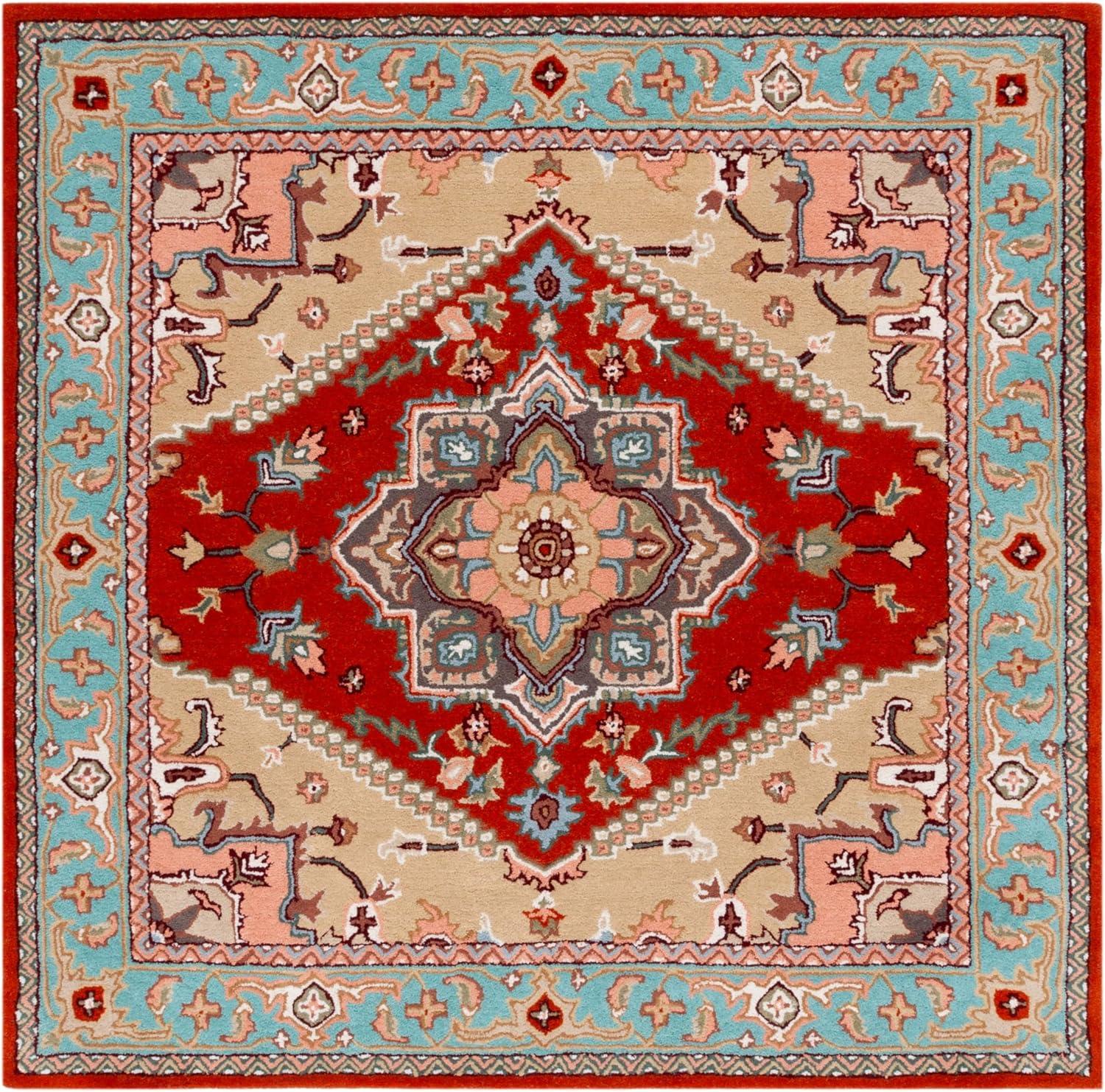 image:imageSAFAVIEH Area Rug 4x6 Heritage Collection Red Handmade Wool Traditional Oriental Medallion Design Ideal for Living Room Bedroom Dining Space HG625ARedBlue
