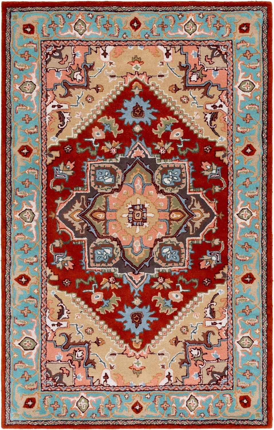 image:imageSAFAVIEH Area Rug 4x6 Heritage Collection Red Handmade Wool Traditional Oriental Medallion Design Ideal for Living Room Bedroom Dining Space HG625ARedBlue