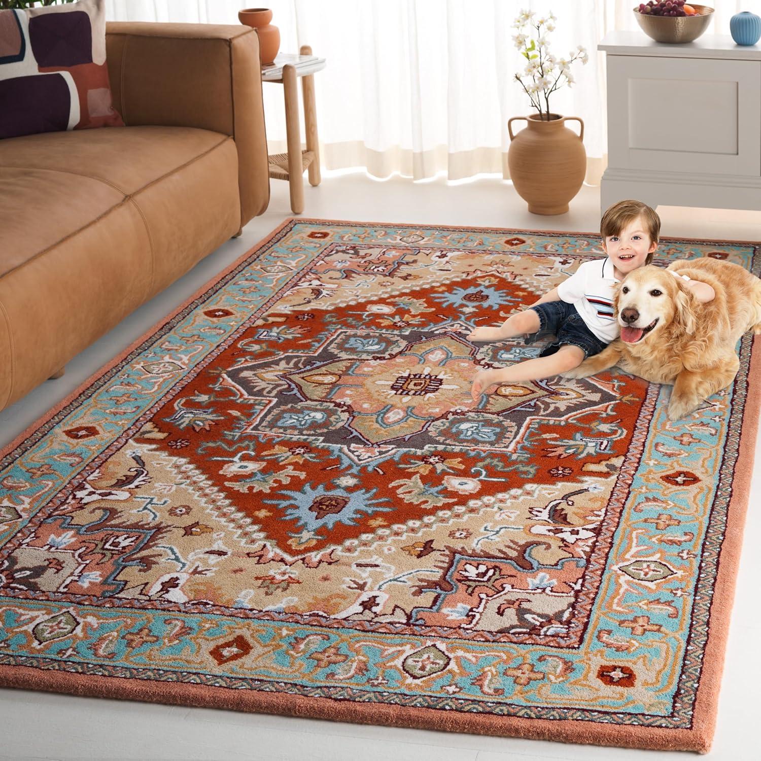 image:imageSAFAVIEH Area Rug 4x6 Heritage Collection Red Handmade Wool Traditional Oriental Medallion Design Ideal for Living Room Bedroom Dining Space HG625ARedPink