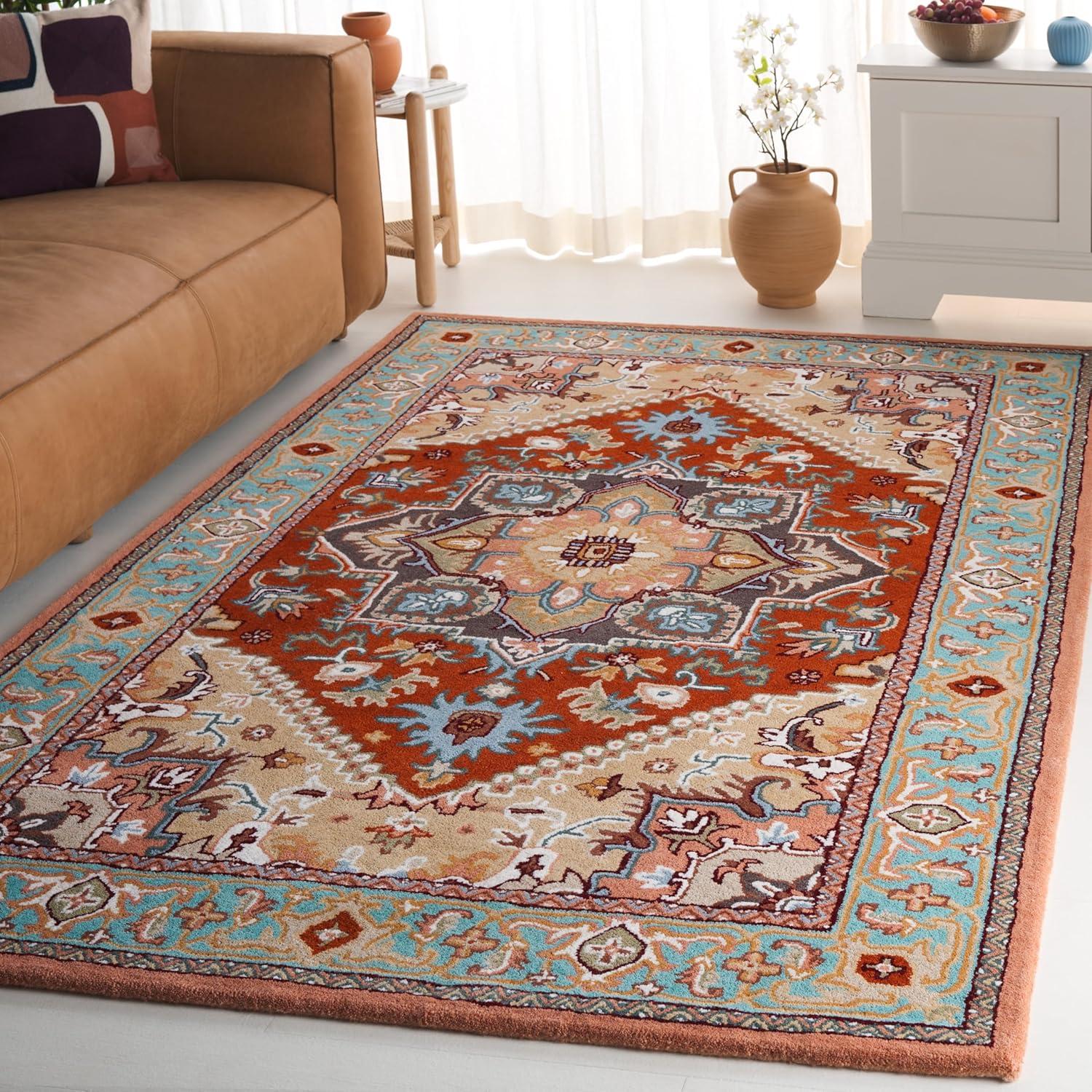 image:imageSAFAVIEH Area Rug 4x6 Heritage Collection Red Handmade Wool Traditional Oriental Medallion Design Ideal for Living Room Bedroom Dining Space HG625ARedPink