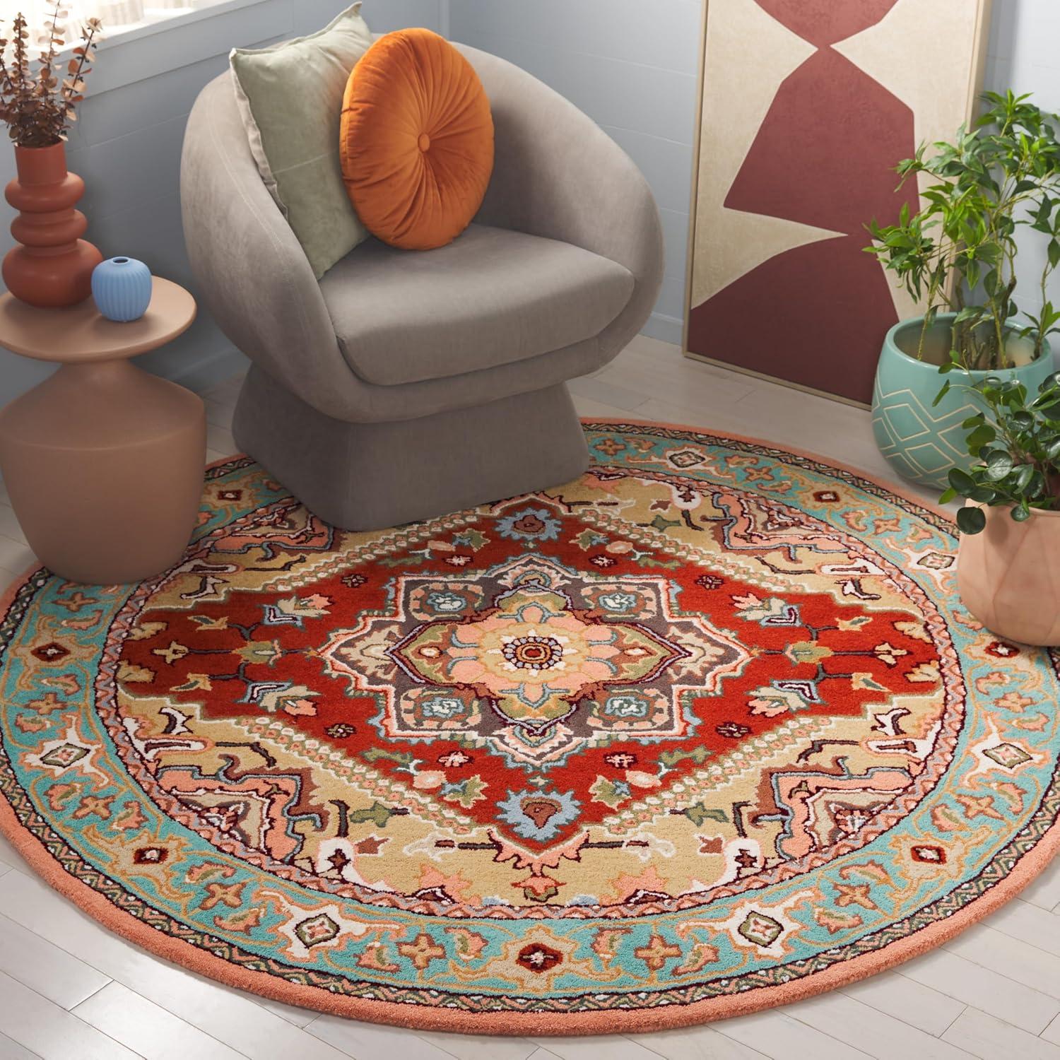 image:imageSAFAVIEH Area Rug 4x6 Heritage Collection Red Handmade Wool Traditional Oriental Medallion Design Ideal for Living Room Bedroom Dining Space HG625ARedPink