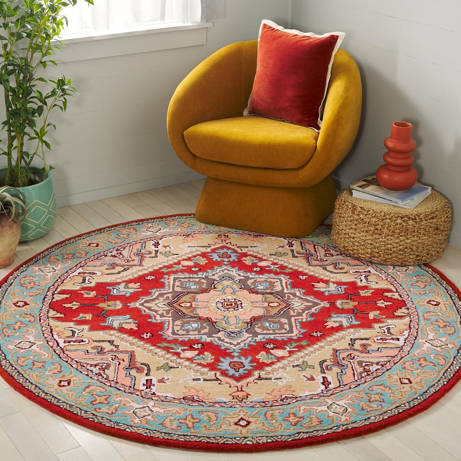 image:imageSAFAVIEH Area Rug 4x6 Heritage Collection Red Handmade Wool Traditional Oriental Medallion Design Ideal for Living Room Bedroom Dining Space HG625ARedBlue