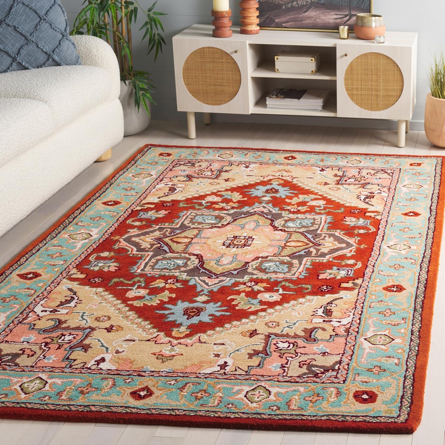 image:imageSAFAVIEH Area Rug 4x6 Heritage Collection Red Handmade Wool Traditional Oriental Medallion Design Ideal for Living Room Bedroom Dining Space HG625ARedBlue