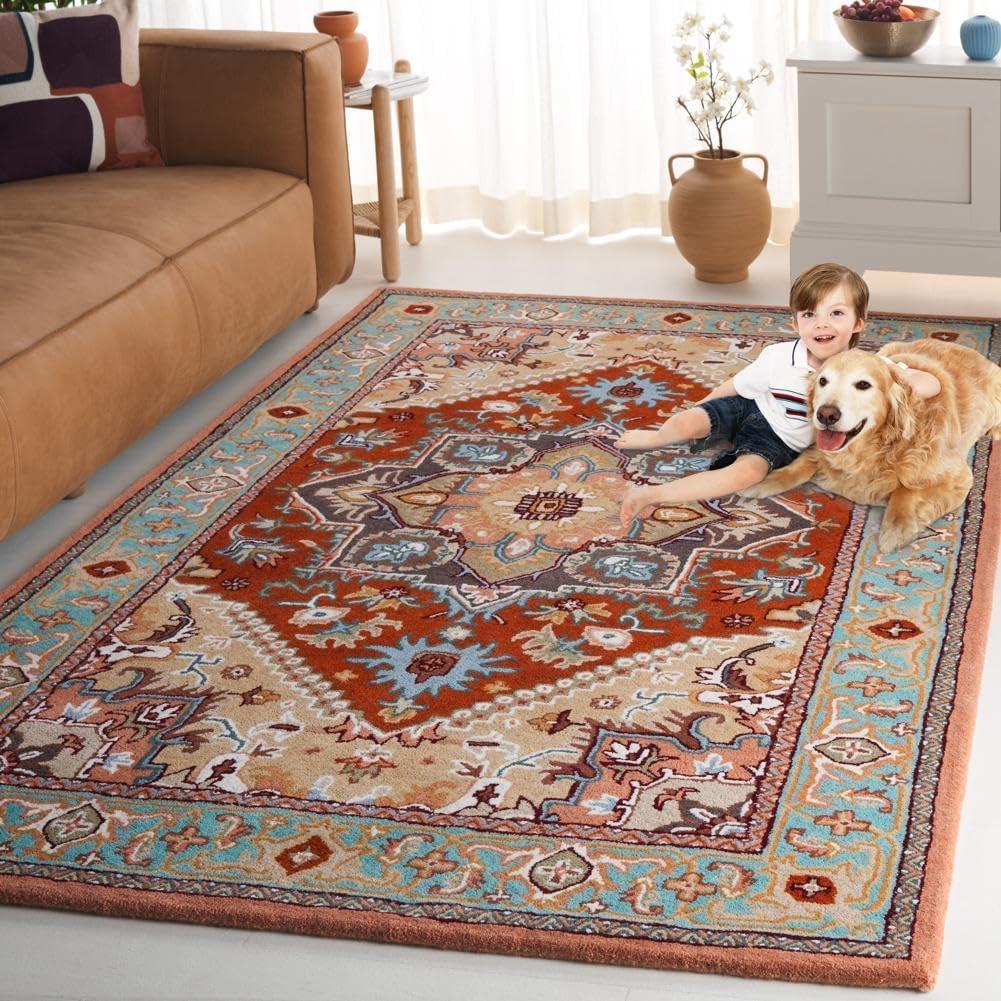 image:imageSAFAVIEH Area Rug 4x6 Heritage Collection Red Handmade Wool Traditional Oriental Medallion Design Ideal for Living Room Bedroom Dining Space HG625ARedPink
