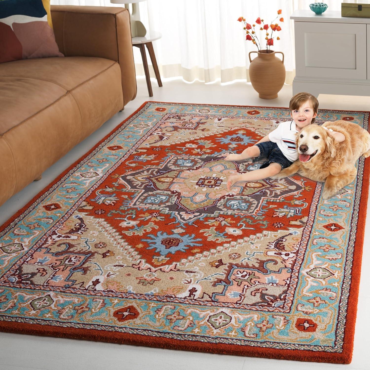 image:imageSAFAVIEH Area Rug 4x6 Heritage Collection Red Handmade Wool Traditional Oriental Medallion Design Ideal for Living Room Bedroom Dining Space HG625ARedBlue