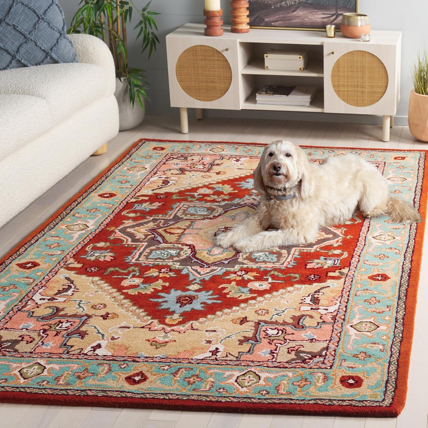 image:imageSAFAVIEH Area Rug 4x6 Heritage Collection Red Handmade Wool Traditional Oriental Medallion Design Ideal for Living Room Bedroom Dining Space HG625ARedBlue