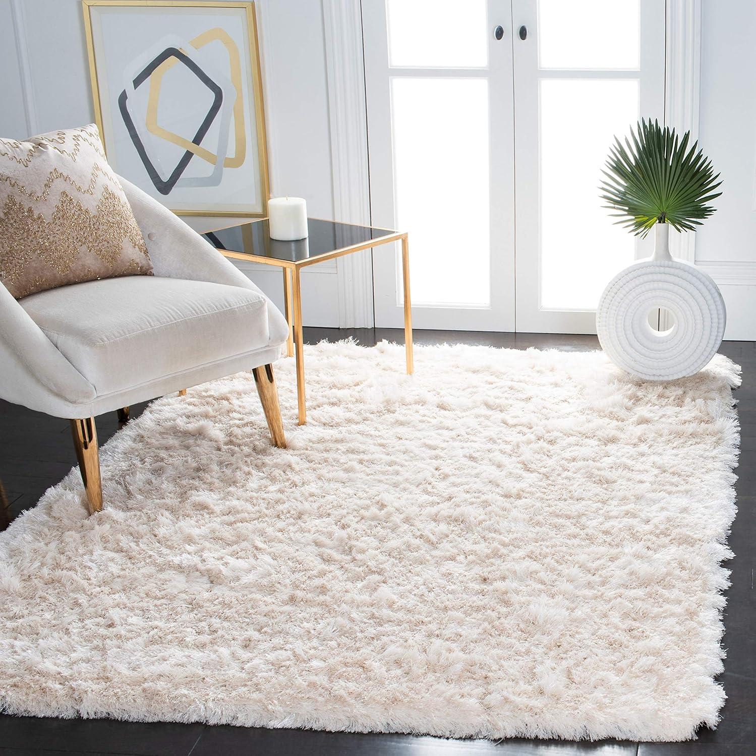 image:imageSAFAVIEH Area Rug 4x6 Paris Shag Collection Sage Handmade Soft Flowing Pile Ideal for Ideal for Hallway Foyer Entryway Bedroom SG5111003Ivory