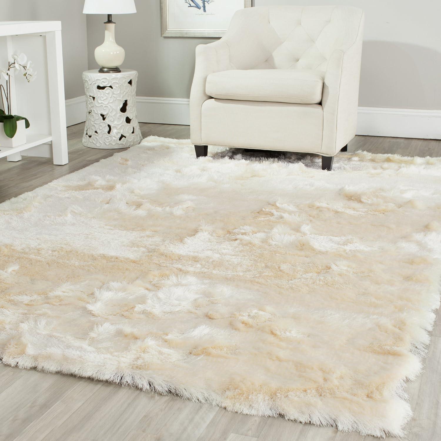 image:imageSAFAVIEH Area Rug 4x6 Paris Shag Collection Sage Handmade Soft Flowing Pile Ideal for Ideal for Hallway Foyer Entryway Bedroom SG5111003Ivory