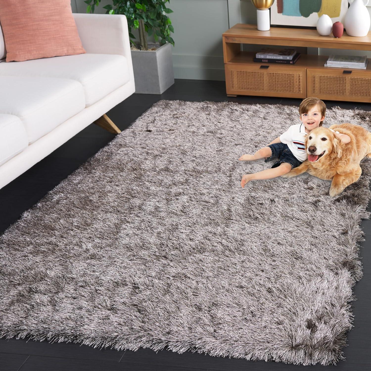 image:imageSAFAVIEH Area Rug 4x6 Paris Shag Collection Sage Handmade Soft Flowing Pile Ideal for Ideal for Hallway Foyer Entryway Bedroom SG5111003Sable