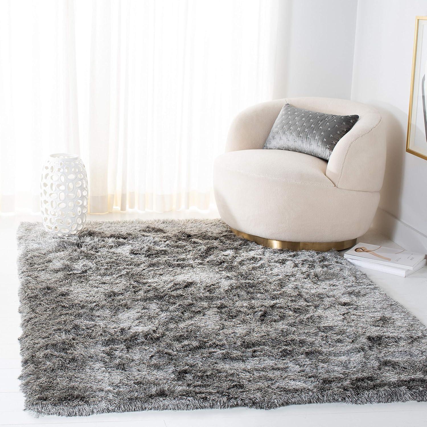 image:imageSAFAVIEH Area Rug 4x6 Paris Shag Collection Sage Handmade Soft Flowing Pile Ideal for Ideal for Hallway Foyer Entryway Bedroom SG5111003Silver