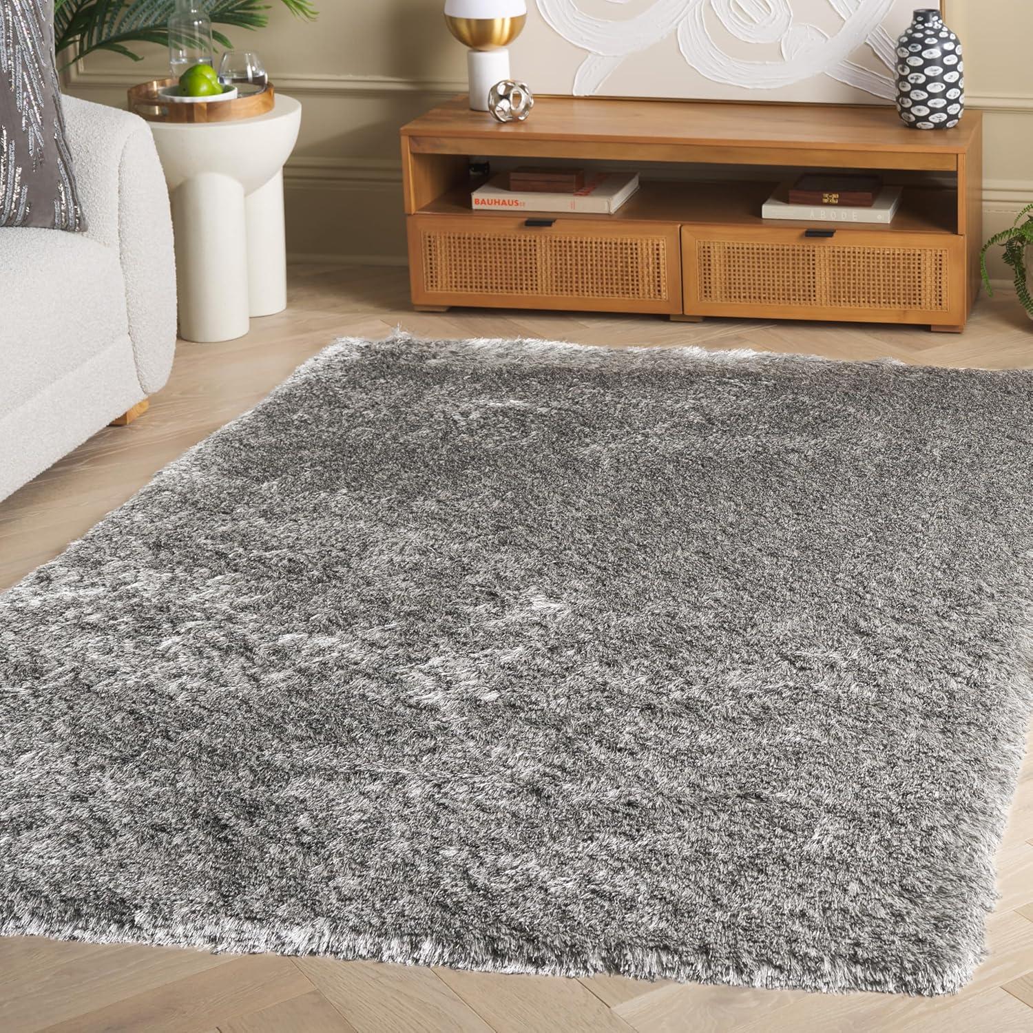 image:imageSAFAVIEH Area Rug 4x6 Paris Shag Collection Sage Handmade Soft Flowing Pile Ideal for Ideal for Hallway Foyer Entryway Bedroom SG5111003Silver