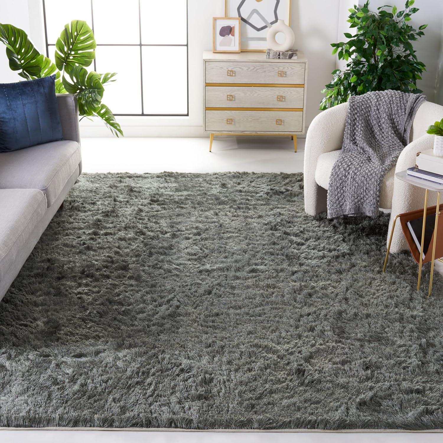 image:imageSAFAVIEH Area Rug 4x6 Paris Shag Collection Sage Handmade Soft Flowing Pile Ideal for Ideal for Hallway Foyer Entryway Bedroom SG5111003Titanium