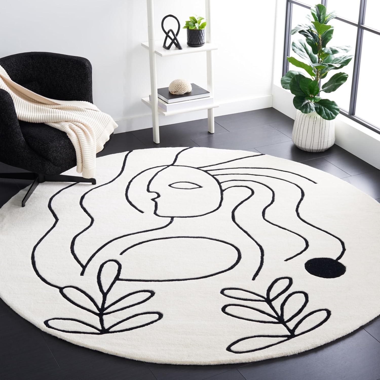 image:imageSAFAVIEH Area Rug 8x10 Fifth Avenue Collection Large Ivory amp Black Handmade Wool MidCentury Modern Design Ideal for Living Room Bedroom Office Dining Space FTV111AIvoryBlack