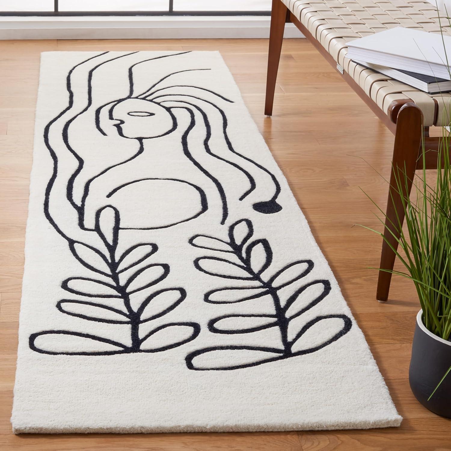 image:imageSAFAVIEH Area Rug 8x10 Fifth Avenue Collection Large Ivory amp Black Handmade Wool MidCentury Modern Design Ideal for Living Room Bedroom Office Dining Space FTV111AIvoryBlack