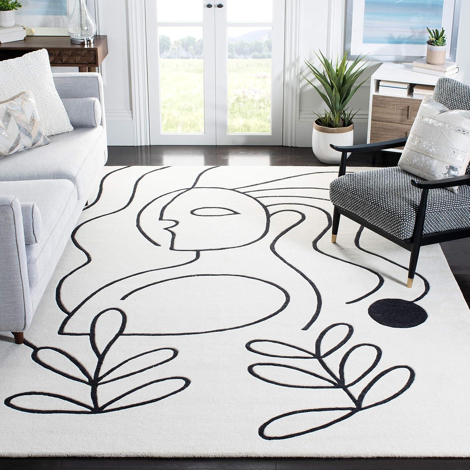 image:imageSAFAVIEH Area Rug 8x10 Fifth Avenue Collection Large Ivory amp Black Handmade Wool MidCentury Modern Design Ideal for Living Room Bedroom Office Dining Space FTV111AIvoryBlack
