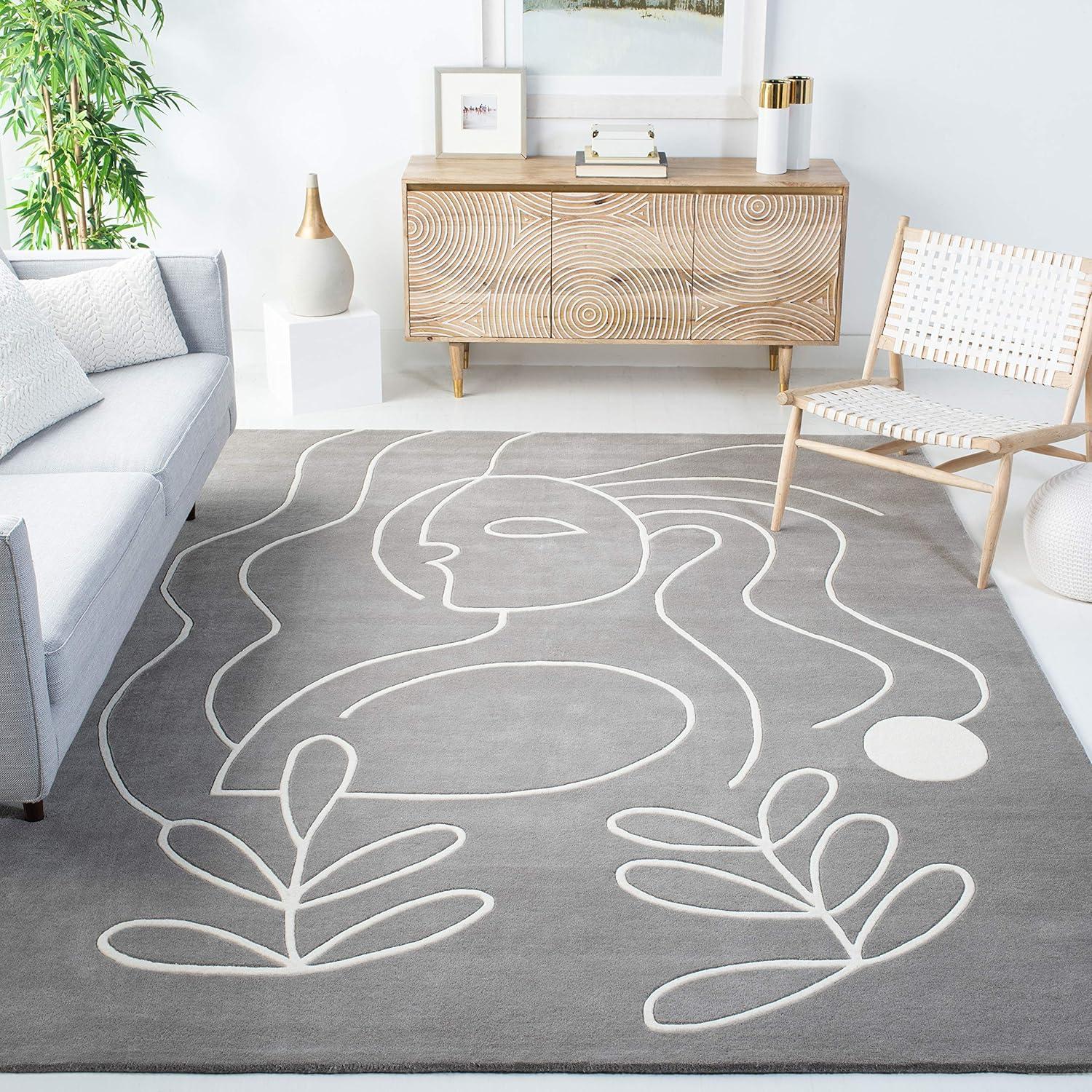 image:imageSAFAVIEH Area Rug 8x10 Fifth Avenue Collection Large Ivory amp Black Handmade Wool MidCentury Modern Design Ideal for Living Room Bedroom Office Dining Space FTV111AGreyIvory
