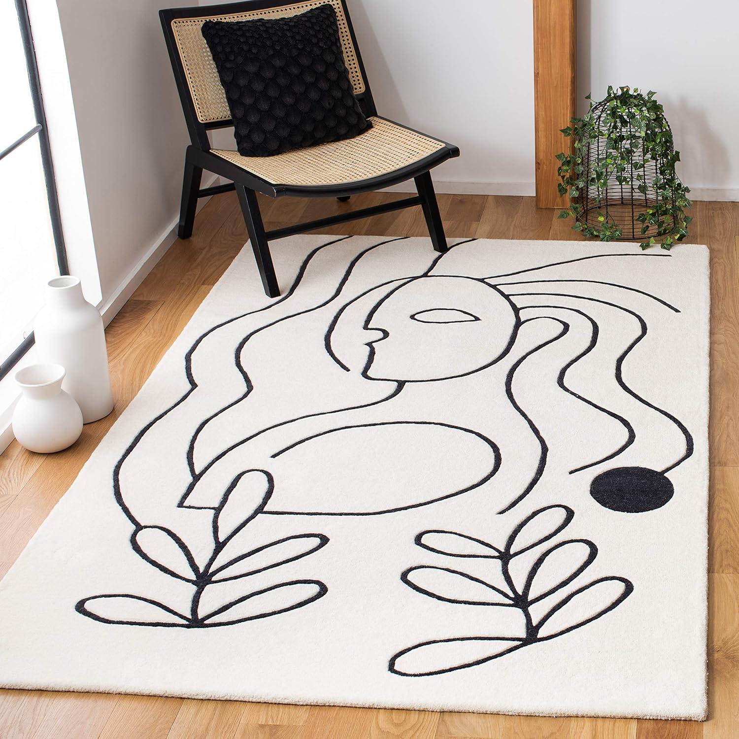 image:imageSAFAVIEH Area Rug 8x10 Fifth Avenue Collection Large Ivory amp Black Handmade Wool MidCentury Modern Design Ideal for Living Room Bedroom Office Dining Space FTV111AIvoryBlack