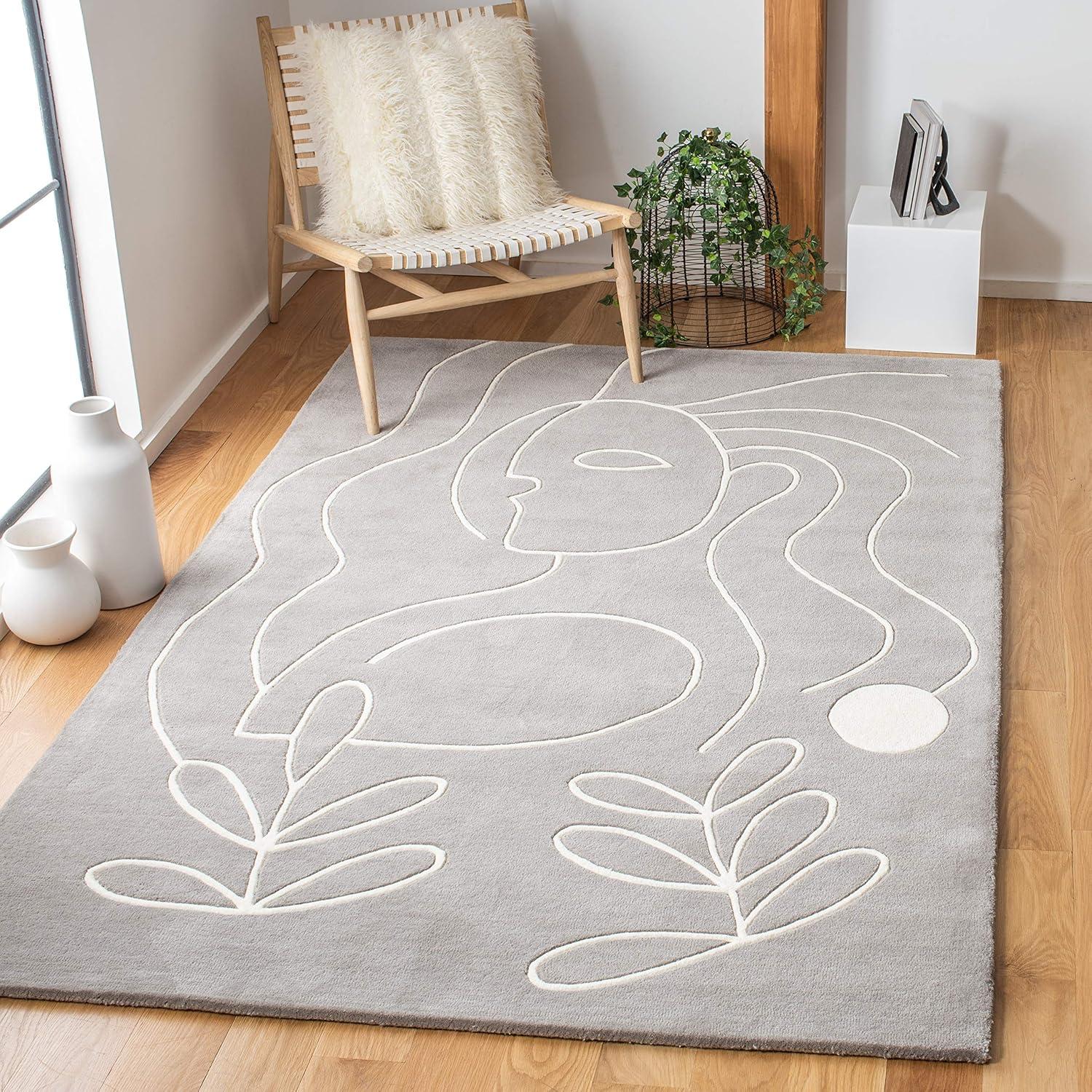 image:imageSAFAVIEH Area Rug 8x10 Fifth Avenue Collection Large Ivory amp Black Handmade Wool MidCentury Modern Design Ideal for Living Room Bedroom Office Dining Space FTV111AGreyIvory