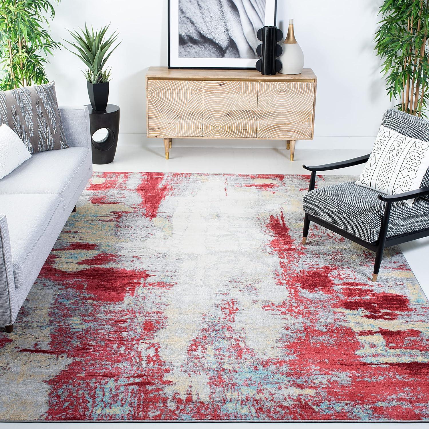 image:imageSAFAVIEH Area Rug 8x10 Jasper Collection Large Grey amp Gold Modern Abstract Design NonShedding amp Easy Cleaning Ideal for Living Room Bedroom Office Dining Space JSP101ARedIvory