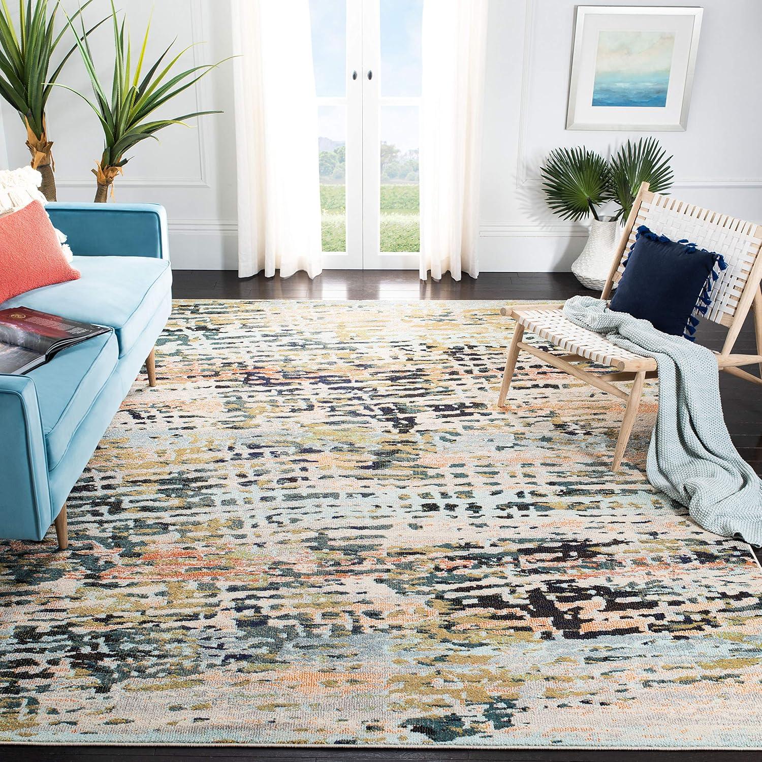image:imageSAFAVIEH Area Rug 8x10 Madison Collection Large Beige amp Navy Modern Abstract Design NonShedding amp Easy Cleaning Ideal for Living Room Bedroom Office Dining Space MAD454ABeigeNavy