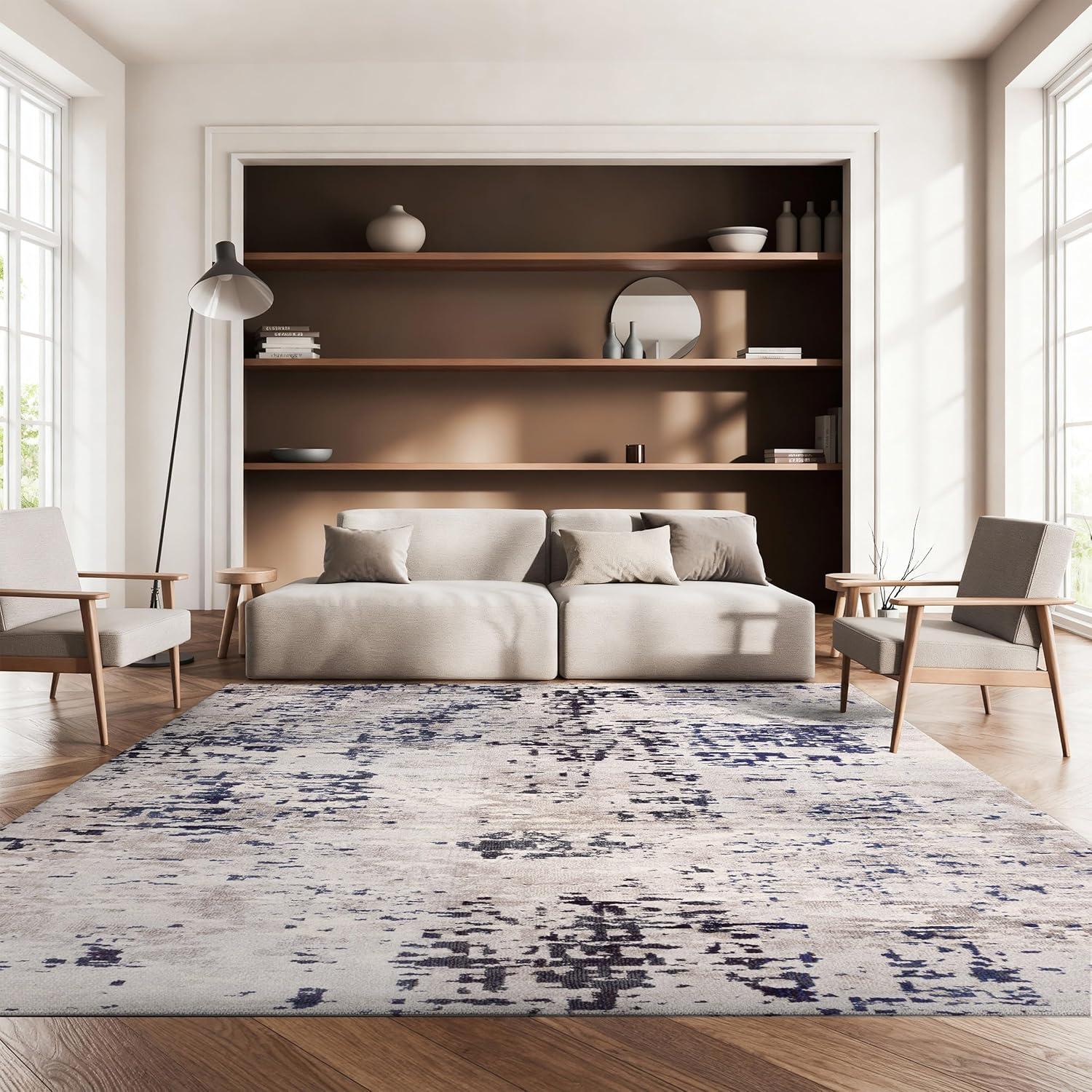 image:imageSAFAVIEH Area Rug 8x10 Madison Collection Large Grey amp Blue Modern Abstract Design NonShedding amp Easy Cleaning Ideal for Living Room Bedroom Office Dining Space MAD471FBeigePurple