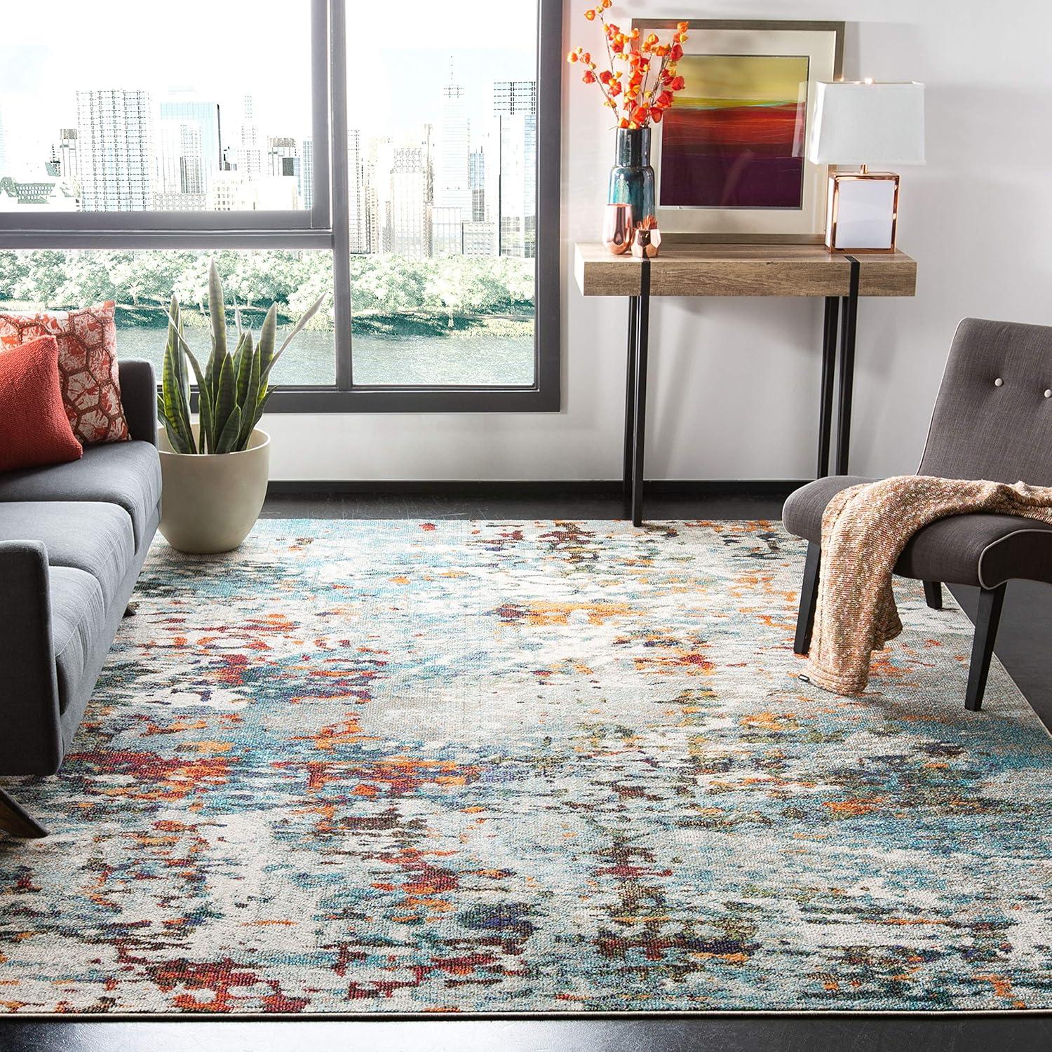 image:imageSAFAVIEH Area Rug 8x10 Madison Collection Large Grey amp Blue Modern Abstract Design NonShedding amp Easy Cleaning Ideal for Living Room Bedroom Office Dining Space MAD471FGreyBlue