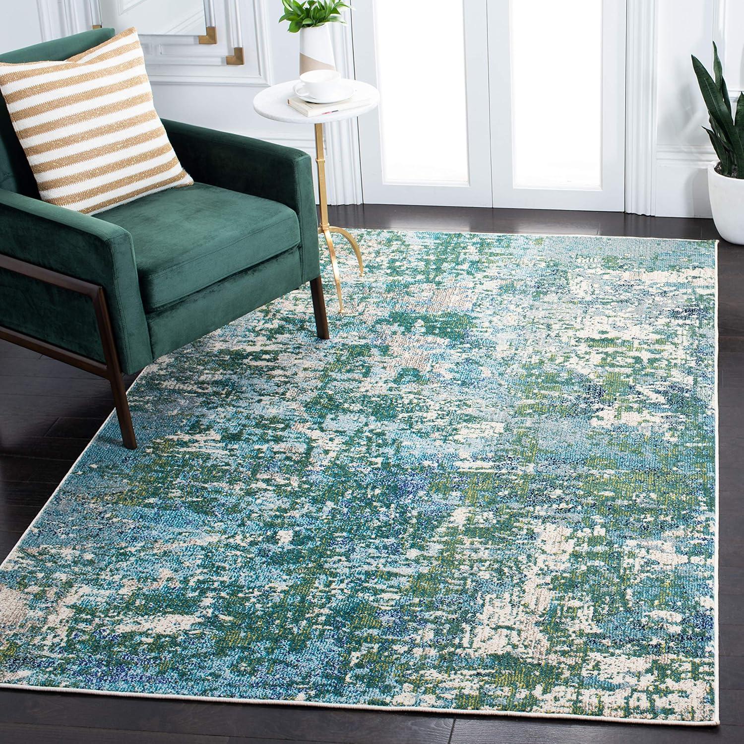image:imageSAFAVIEH Area Rug 8x10 Madison Collection Large Grey amp Blue Modern Abstract Design NonShedding amp Easy Cleaning Ideal for Living Room Bedroom Office Dining Space MAD471FGreenTurquoise
