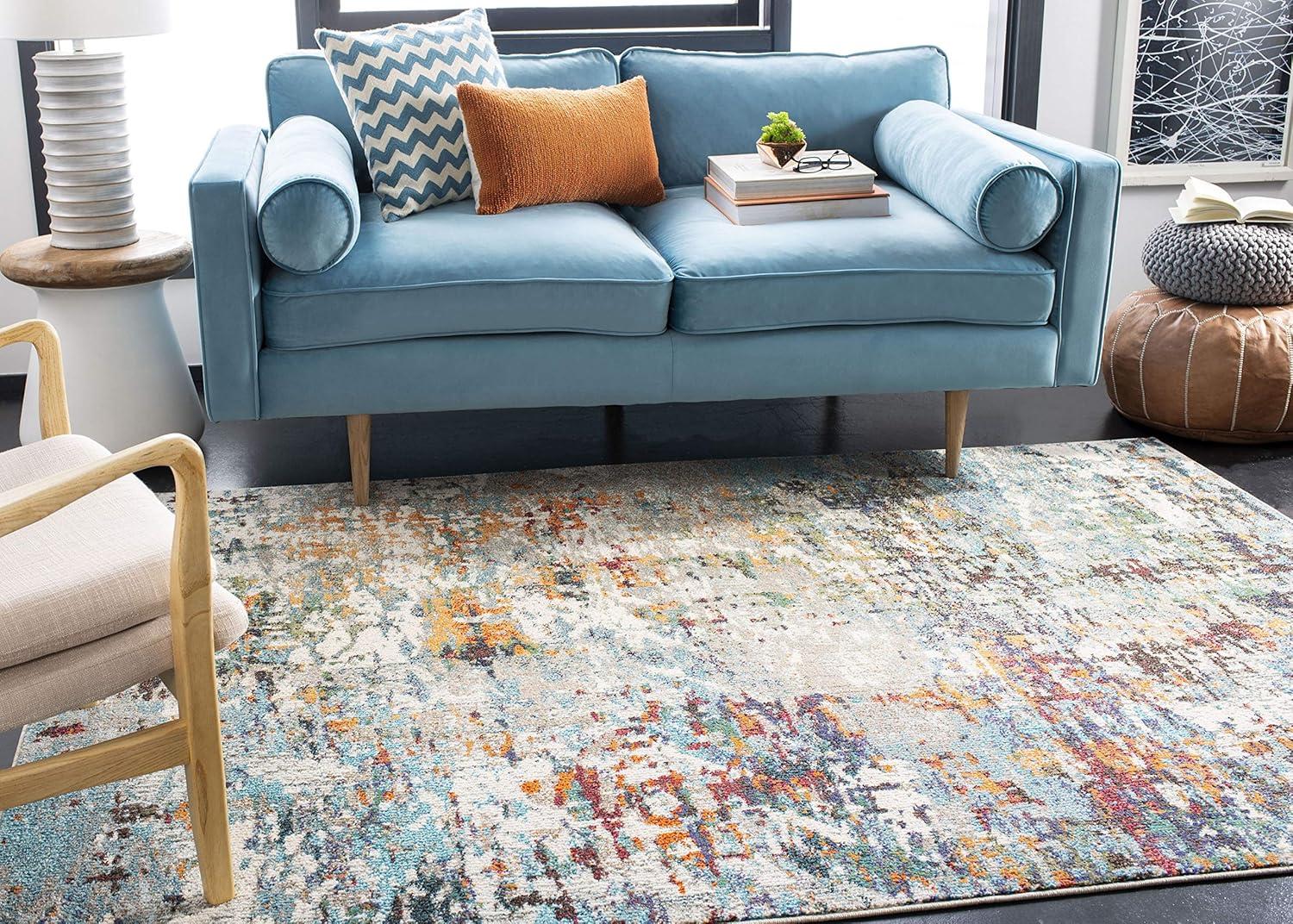 image:imageSAFAVIEH Area Rug 8x10 Madison Collection Large Grey amp Blue Modern Abstract Design NonShedding amp Easy Cleaning Ideal for Living Room Bedroom Office Dining Space MAD471FGreyBlue