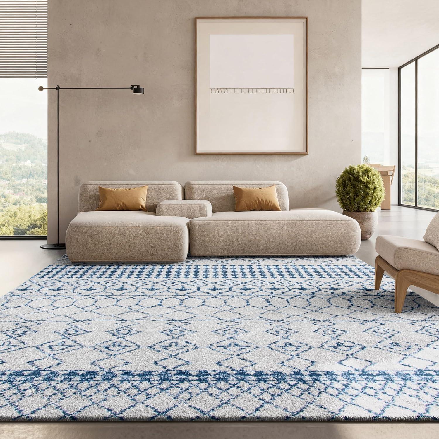 image:imageSAFAVIEH Area Rug 8x10 Tulum Collection Large Ivory amp Black Moroccan Boho Distressed Design NonShedding amp Easy Cleaning Ideal for Living Room Bedroom Office Dining Space TUL229BIvoryNavy