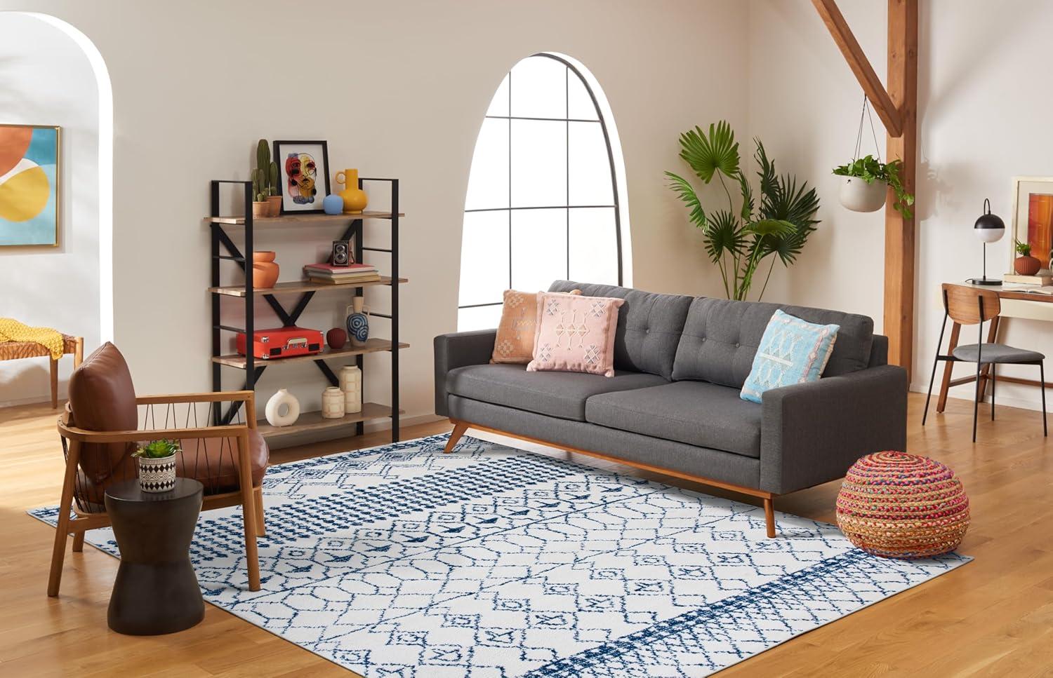 image:imageSAFAVIEH Area Rug 8x10 Tulum Collection Large Ivory amp Black Moroccan Boho Distressed Design NonShedding amp Easy Cleaning Ideal for Living Room Bedroom Office Dining Space TUL229BIvoryNavy