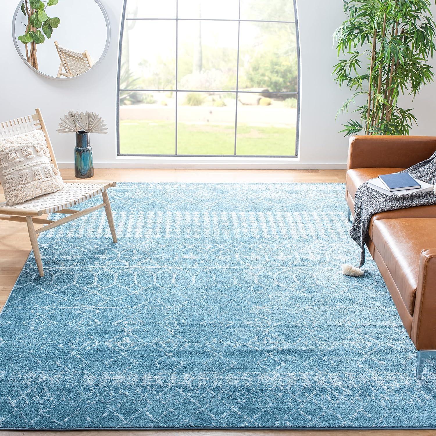 image:imageSAFAVIEH Area Rug 8x10 Tulum Collection Large Ivory amp Black Moroccan Boho Distressed Design NonShedding amp Easy Cleaning Ideal for Living Room Bedroom Office Dining Space TUL229BTurquoiseBlue
