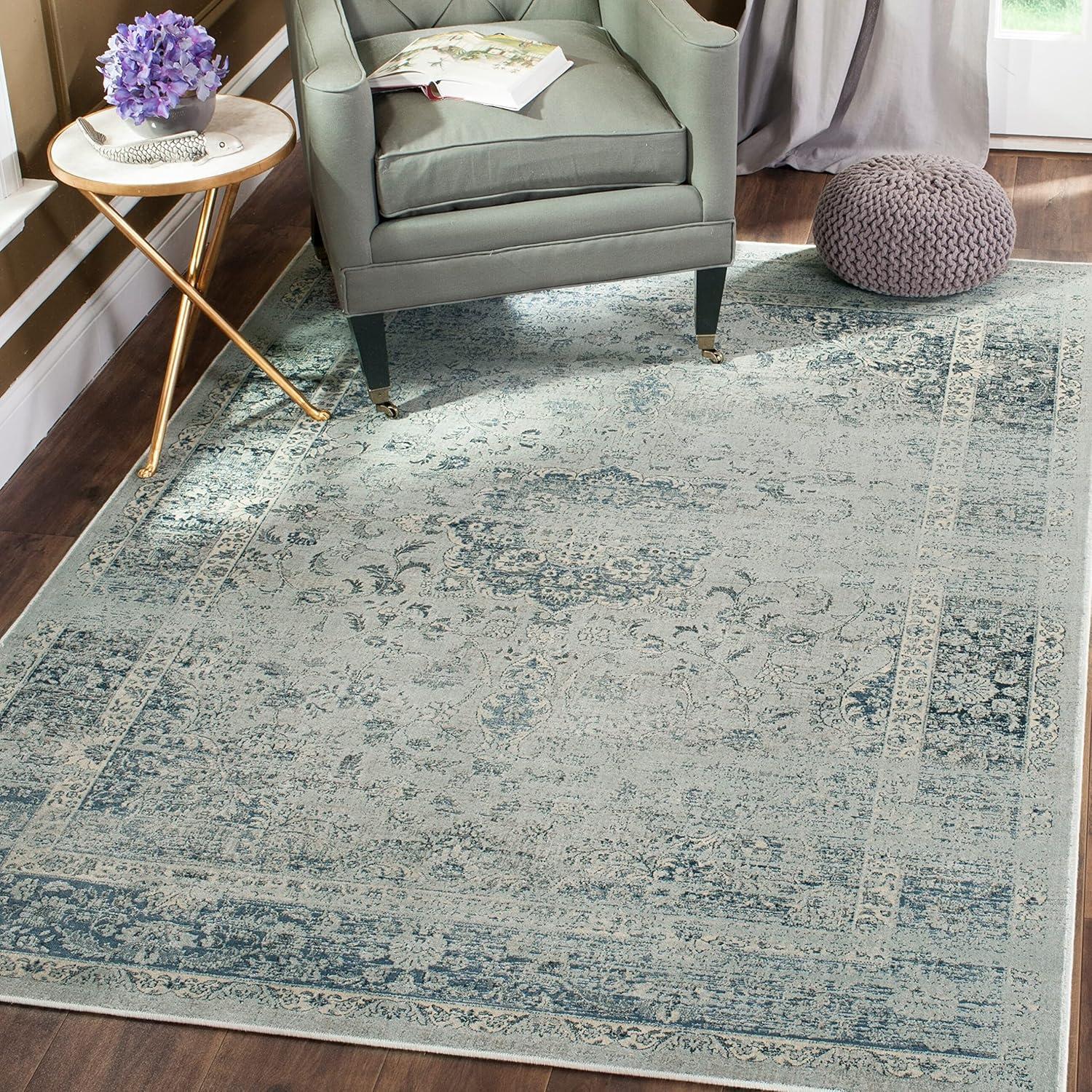 image:imageSAFAVIEH Area Rug 8x10 Vintage Collection Large Warm Beige Viscose Distressed Design Slip Resistant Ideal for Living Room Bedroom Office Dining Space VTG113660Light Blue